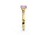 Yellow gold Fancy Pink Asscher Cut Diamond Engagement Ring with Side Stone Accents and Four-Prong Setting_134