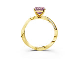 Yellow gold Fancy Pink Asscher Cut Diamond Engagement Ring with Side Stone Accents and Four-Prong Setting_15