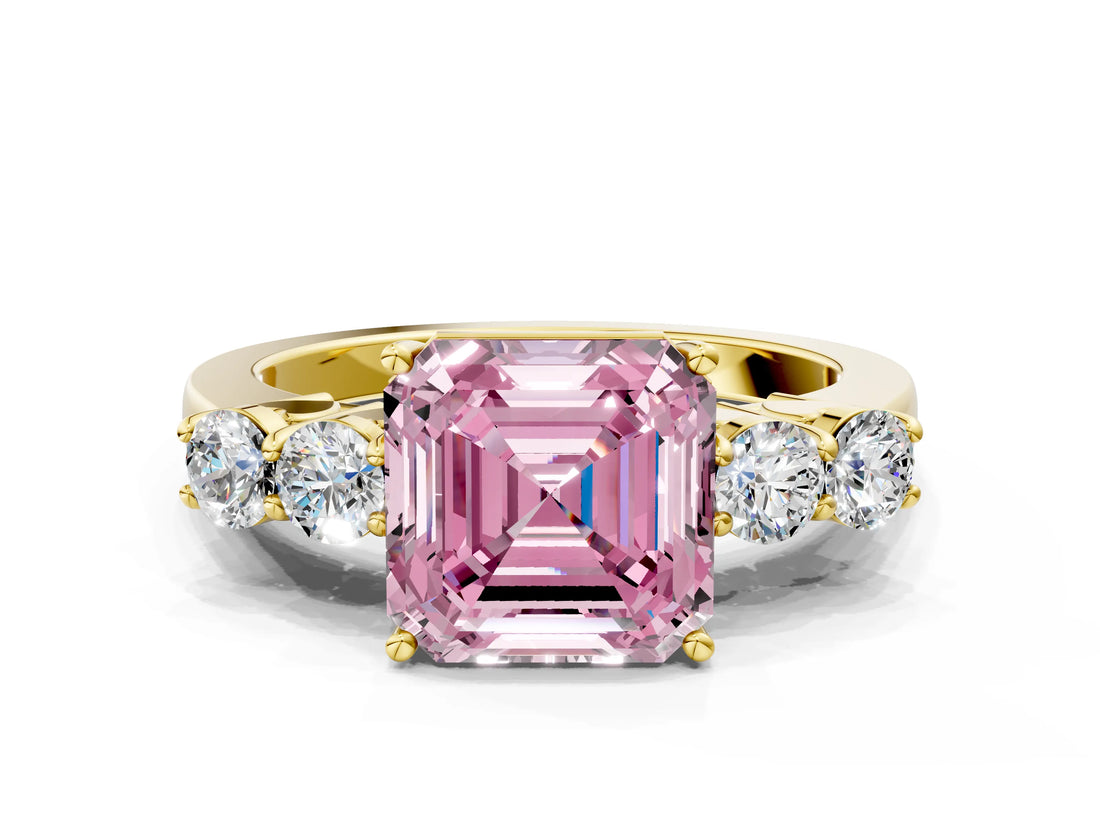 Yellow gold Fancy Pink Asscher  Cut Diamond Five-Stone Prong Set White Gold Ring_29