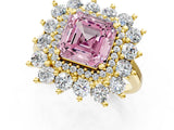 Yellow gold Fancy Pink Asscher Cut Diamond Floral Double Halo Engagement Ring with Prong Setting_1