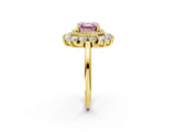 Yellow gold Fancy Pink Asscher Cut Diamond Floral Double Halo Engagement Ring with Prong Setting_2