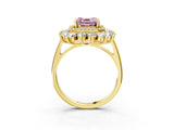 Yellow gold Fancy Pink Asscher Cut Diamond Floral Double Halo Engagement Ring with Prong Setting_3