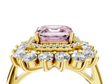 Yellow gold Fancy Pink Asscher Cut Diamond Floral Double Halo Engagement Ring with Prong Setting_4