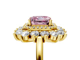 Yellow gold Fancy Pink Asscher Cut Diamond Floral Double Halo Engagement Ring with Prong Setting_5