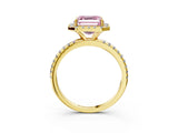 Yellow gold Fancy Pink Asscher  Cut Diamond Floral Halo Engagement Ring with Pavé Band and Prong Setting_19