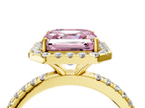 Yellow gold Fancy Pink Asscher  Cut Diamond Floral Halo Engagement Ring with Pavé Band and Prong Setting_20