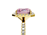 Yellow gold Fancy Pink Asscher  Cut Diamond Floral Halo Engagement Ring with Pavé Band and Prong Setting_21