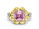 Yellow gold Fancy Pink Asscher  Cut Diamond Floral Halo Engagement Ring with Shared Prong Setting 1