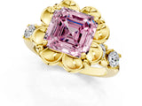 Yellow gold Fancy Pink Asscher  Cut Diamond Floral Halo Engagement Ring with Shared Prong Setting 2