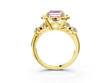 Yellow gold Fancy Pink Asscher  Cut Diamond Floral Halo Engagement Ring with Shared Prong Setting 4