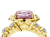 Yellow gold Fancy Pink Asscher  Cut Diamond Floral Halo Engagement Ring with Shared Prong Setting 5