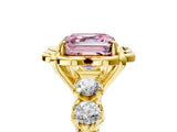 Yellow gold Fancy Pink Asscher  Cut Diamond Floral Halo Engagement Ring with Shared Prong Setting