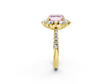 Yellow gold Fancy Pink Asscher  Cut Diamond Floral Halo Pave Band with Prong Setting_2
