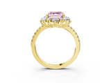 Yellow gold Fancy Pink Asscher  Cut Diamond Floral Halo Pave Band with Prong Setting_3