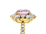 Yellow gold Fancy Pink Asscher  Cut Diamond Floral Halo Pave Band with Prong Setting_5