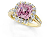 Yellow gold Fancy Pink Asscher Cut Diamond Floral Halo Ring with Pavé Band and Prong Setting_4