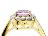 Yellow gold Fancy Pink Asscher Cut Diamond Floral Halo Ring with Pavé Band and Prong Setting_7