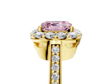Yellow gold Fancy Pink Asscher Cut Diamond Floral Halo Ring with Pavé Band and Prong Setting_8