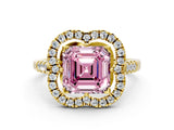 Yellow gold Fancy Pink Asscher Cut Diamond Floral Halo Split Shank Prong Setting Ring