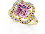 Yellow gold Fancy Pink Asscher Cut Diamond Floral Halo Split Shank Prong Setting Ring_1