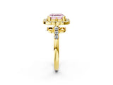 Yellow gold Fancy Pink Asscher Cut Diamond Floral Halo Split Shank Prong Setting Ring_2