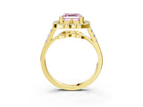 Yellow gold Fancy Pink Asscher Cut Diamond Floral Halo Split Shank Prong Setting Ring_3