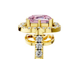 Yellow gold Fancy Pink Asscher Cut Diamond Floral Halo Split Shank Prong Setting Ring_5