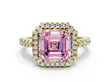 Yellow gold Fancy Pink Asscher Cut Diamond Halo Engagement Ring with Pavé Band and Prong Setting_27