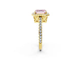 Yellow gold Fancy Pink Asscher Cut Diamond Halo Engagement Ring with Pavé Band and Prong Setting_29