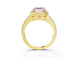Yellow gold Fancy Pink Asscher Cut Diamond Halo Engagement Ring with Pavé Band and Prong Setting_30