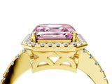Yellow gold Fancy Pink Asscher Cut Diamond Halo Engagement Ring with Pavé Band and Prong Setting_31