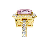 Yellow gold Fancy Pink Asscher Cut Diamond Halo Engagement Ring with Pavé Band and Prong Setting_32