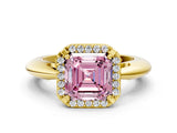 Yellow gold Fancy Pink Asscher  Cut Diamond Halo Engagement Ring with Split Shank and Four-Prong Setting_46