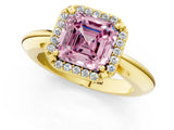 Yellow gold Fancy Pink Asscher  Cut Diamond Halo Engagement Ring with Split Shank and Four-Prong Setting_47