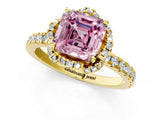 Yellow gold Fancy Pink Asscher Cut Diamond Halo Pave Band with Four-Prong Setting_16