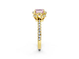 Yellow gold Fancy Pink Asscher Cut Diamond Halo Pave Band with Four-Prong Setting_17