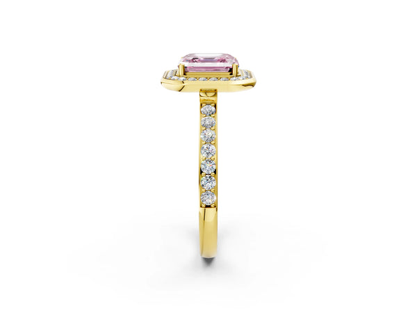 Yellow Gold Asscher Cut Pave Bezel-Rim Halo Engagement Ring Setting for Fancy Pink Center