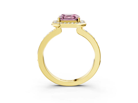 Yellow gold Fancy Pink Asscher Cut Diamond Halo Ring with Bezel Frame and Pavé Band_3