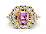 Yellow gold Fancy Pink Asscher Cut Diamond Halo Ring with Pavé Band and Four-Prong Setting_18