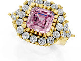 Yellow gold Fancy Pink Asscher Cut Diamond Halo Ring with Pavé Band and Four-Prong Setting_19