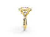Yellow gold Fancy Pink Asscher Cut Diamond Halo Ring with Pavé Band and Four-Prong Setting_20