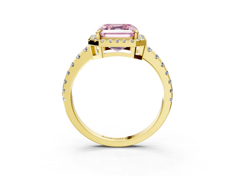 Yellow gold Fancy Pink Asscher Cut Diamond Halo Ring with Pavé Band and Four-Prong Setting_3
