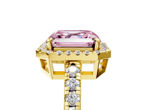 Yellow gold Fancy Pink Asscher Cut Diamond Halo Ring with Pavé Band and Four-Prong Setting_5