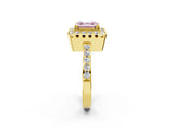 Yellow gold Fancy Pink Asscher Cut Diamond Halo Ring with Pavé Band and Prong Setting_2