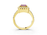 Yellow gold Fancy Pink Asscher Cut Diamond Halo Ring with Pavé Band and Prong Setting_3