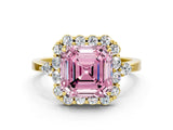 Yellow gold Fancy Pink Asscher Cut Diamond Halo Ring with Pear Side Stones and Prong Setting_34