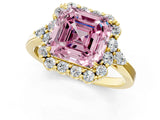 Yellow gold Fancy Pink Asscher Cut Diamond Halo Ring with Pear Side Stones and Prong Setting_35
