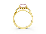 Yellow gold Fancy Pink Asscher Cut Diamond Halo Ring with Pear Side Stones and Prong Setting_37
