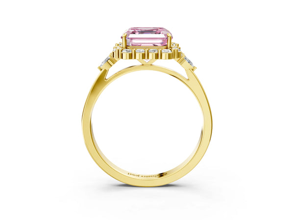 Yellow Gold Asscher Cut Halo Engagement Ring Setting for Fancy Pink Center with Pear Accents