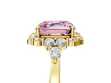 Yellow gold Fancy Pink Asscher Cut Diamond Halo Ring with Pear Side Stones and Prong Setting_39